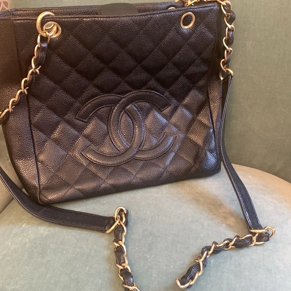 Chanel Petite Caviar tote black gold authentic “ needs strap rings “